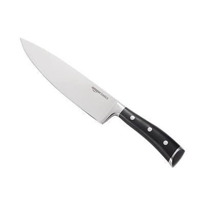 Amazon Basics Classic 8-inch Full Tang High Carbon Stainless Steel Chef's Knife, Multipurpose Kitchen Knife with Three Rivets, Silver