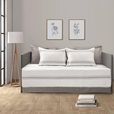 Lush Decor Farmhouse Stripe Cotton Daybed Cover Set, 6 Piece Set, 39" W x 75" L, Gray - Twin Daybed Bedding Sets - Rustic Decor - Striped Quilt - Modern Farmhouse Bedroom Decor