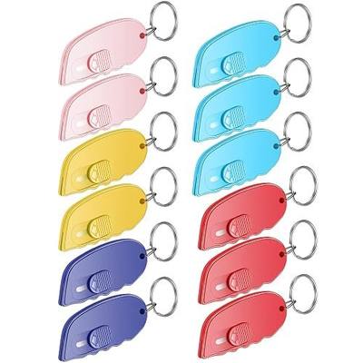 Minatee 12 Pack Mini Box Cutter Portable Mini Keychain Box Cutter with Auto Retractable Blade Pocket Utility Knives Small Letter Opener for Opening Packages(Classical Color)