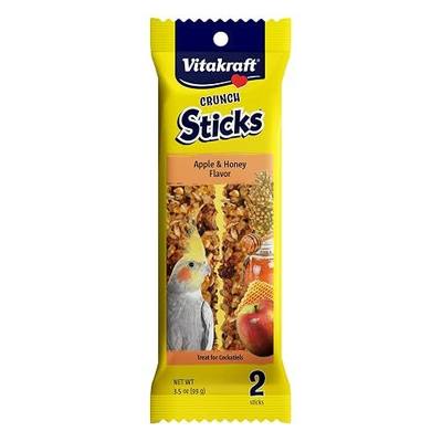 Vitakraft Crunch Sticks Cockatiel Treat Apple And Honey Flavor – 2 Sticks - Triple Baked For Extra Crunch – Natural Wood Chew Center With Cage Clip – Fortified With Vitamins And Minerals