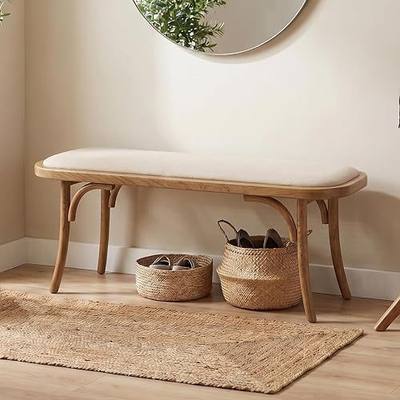 Farmhouse Wood Bench Small Entry Way Bench Seat Narrow Dining Bench Bed End Indoor Bench for Living Room Foyer Indoor, Uphostered Bench