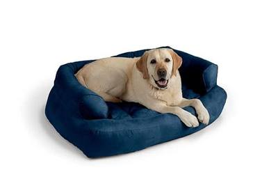 Snoozer Overstuffed Dog Sofa, Luxury Dog Couch, Sapphire (XL) | Bolstered pet sofa, Removable machine washable cover & center pillow, 54”W x 36”L, USA family company