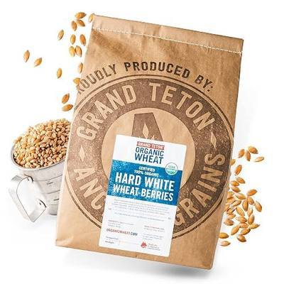 Grand Teton - 100% Organic Hard White Wheat Berries | US-Grown Wheat Berries Bulk | Packed with Fiber, Iron, and Protein | Premium Baking Staple, Unmilled (25 lbs)
