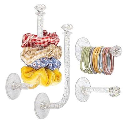 4pcs Headband Holder Stand Scrunchie Organizer, Girls Hair Accessories Organizer Storage for Headband Hairband Hair Ties, Clear Glitter Adhesive Scrunchy Holder