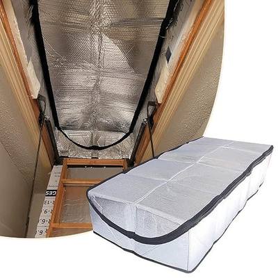 Attic Door Insulation Cover for Attic Ladder 25x54x11 Inch Fireproof Aluminum Foil Tent with Zipper Access - R-14.5 All-Season Energy Saver for Stairs Openings
