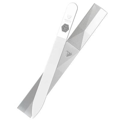 Bona Fide Beauty Czech Glass Nail File (Clear Color) with Silver Hardcase | Genuine Czech glass nail file for natural nails, keratin sealing nail file, fingernail file with protective case