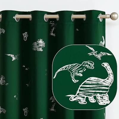Vangao Green Kids Curtains for Bedroom Dinosaur Curtain 63 Inches 2 Panels | Blackout, Grommet, Silver Dino Foil Thermal Insulated Drapes for Boys Girls Newborn Toddler Preschooler Nursery