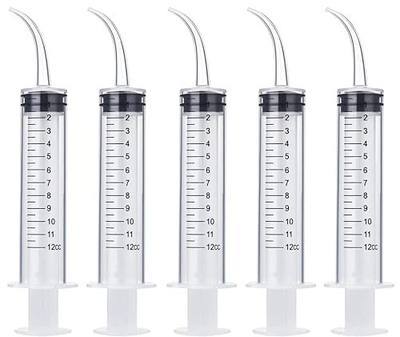 Wisdom Teeth Syringe, 5 Pack Irrigation Dental Syringes with Measure Scale & Curved Tip for Dental Care Liquid Oral Tonsil Stone