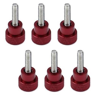 6 Pcs M4 x 15mm Threads High Head Knurled Thumb Screws Knobs, Red | Aluminum Alloy Red Knurled Shoulder Flat Tip Thumbscrew