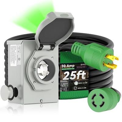 30 Amp Generator Cord 25FT and Pre-Drilled Power Inlet Box | 30 Amp Generator Inlet Box with Cord, NEMA L14-30P to L14-30R Generator Cord Waterproof Combo Kit, ETL Listed