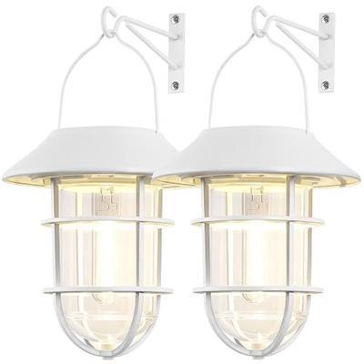 Derynome Upgraded Solar Outdoor Lights, Hanging Solar Lantern, Waterproof Solar Lights with Wall Mount Kit for Garden Patio Porch Fence Decor 2 Pack