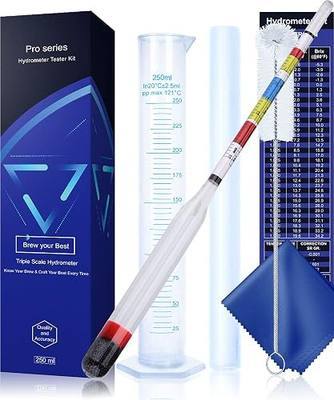 Hydrometer Test Kit, Triple Scale Alcohol Tester Hydrometer for Wine, Beer, Kombucha & Mead, Wine Making Kit, (ABV Tester, Brix, Specific Gravity Hydrometer) + Hydrometer Test Jar for Home Brewing Kit