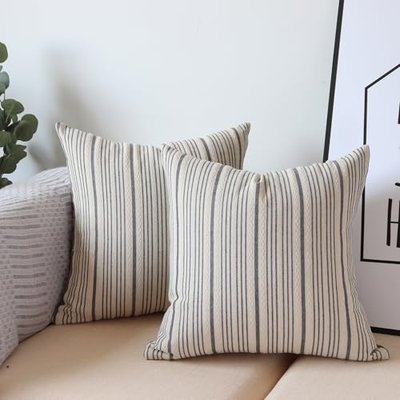 Tan Pillow Covers Farmhouse Throw Pillow Covers Striped Outdoor Decorative Square Throw Pillows for Couch Sofa Bed 18x18 in Pack of 2 Cream and Beige