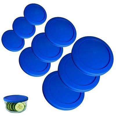1, 2 & 4 Cup Blue Replacement Lids/Covers for Pyrex, Anchor Hocking & KlareWare Storage Bowls *Lids Only Glass Container Not Included* (9 Pack *Three of Each Size*)