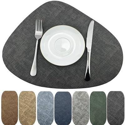 WAZAIGUR Washable Wipeable Waterproof Heat Resistant Faux Leather Placemats Set of 6,PU Palce Mats for Indoor and Outdoor,Easy to Clean Table Mats,Grey