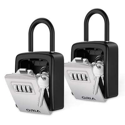 ORIA Key Lock Box, 4 Digit Combination Key Storage Boxes, 2 Pack Key Safe Boxes with Removable Shackle, Weatherproof Indoor Outdoor Key Lock Box, 3.66in
