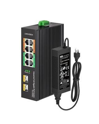 LINOVISION Industrial 8-Port Full Gigabit PoE Switch with 4 BT 90W PoE++ Ports, 2 Gigabit SFP Uplinks, 120W Budget, NDAA Compliant, DIN-Rail Switch for PTZ Camera/Lighting/Monitor
