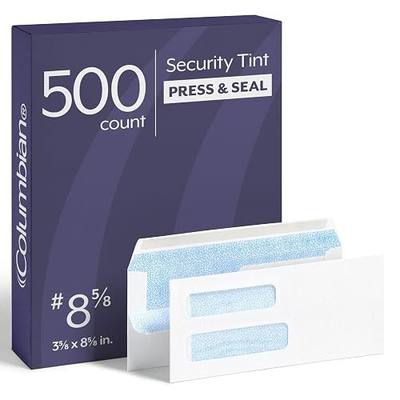 Columbian #8-5/8 Security Envelopes, 500 Pack, Double Window Self Seal Envelopes for QuickBooks Checks and Business Mailings, 3-5/8" x 8-5/8", Durable 24 lb White Paper