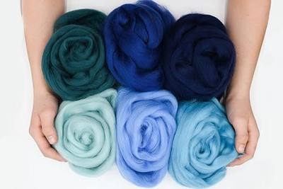 Blue Palette Extra Fine Merino Wool Roving – 6 yds, 6 Pack with Storage for Needle Felting, Spinning Yarn, Fiber Arts & Crafts