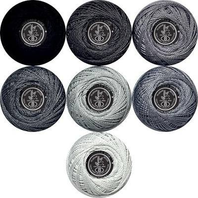 Soft 7 Colors Size 8 Crochet Yarn,2 Ply Cotton Thread for Crochet ,Cross Stitch Needlepoint Hand Embroidery, Beaver Gray Gradient