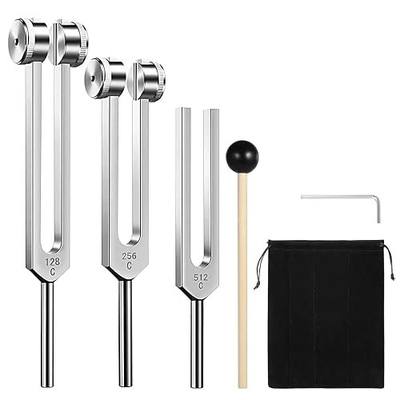 Tuning Fork Set (128Hz, 256Hz, 512Hz) of 3, Weighted & Unweighted Aluminum Forks with Reflex Hammer and Storage Bag for Chakra/Healing/Medical/Sound Therapy Instruments/Yoga/Meditation Accessories