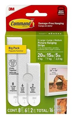 Command 20, 15, & 5 lb X-Large, Large, and Medium 16 Pairs Picture Hanging Strips (32 Strips), Damage-Free Hangers for Picture Frames, No Tools Required, Great for Home Room Wall Decor, White Adhesive