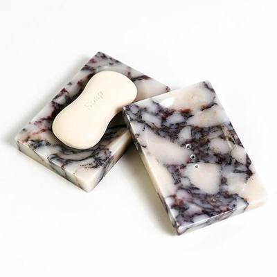 Luxurious Natural Marble Soap Dish Tray Marble Soap Holder Trinket Plate for Bathroom Sink Kitchen Countertop Bedroom Vanity Bathroom Accessory Rectangular (2 Pack)