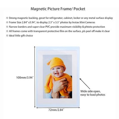 2.5 x 3.5 Magnetic Polaroid Picture Frame Sleeve Pocket for Fridge, Instax Mini Frame Photo Magnets for Refrigerator, Wallet Size Picture Frame, 10 Pack