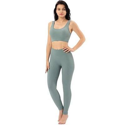 workout legging sets for women 2 piece seamless ribbed high waist Yoga Sets Sports Outfits Tracksuit