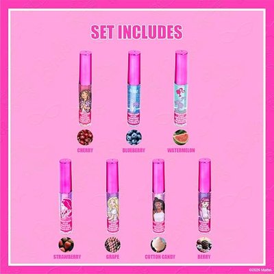 Barbie Lip Gloss Set, 7-Piece Plant-Based, Ages 3+