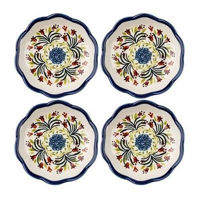 Sizikato 4pcs Porcelain Appetizer Plate, 4-Inch Snack Plate Sauce Dipping Saucer, Exotic Flower Pattern D