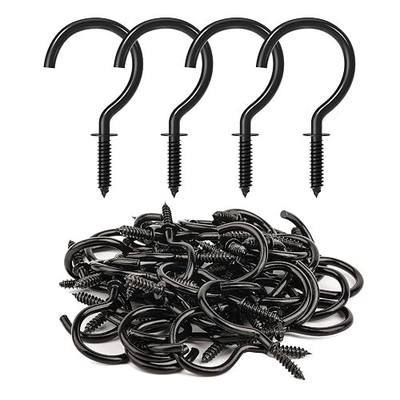 RELBRO Screw Hooks, 1-1/4 Inch Metal Screw in Cup Hooks, Black, 50 Pcs | Twist in Thread Hooks, Heavy Duty, Outdoor Indoor Daily Use, for Hanging Coffee Cups Mugs Plants String Lights