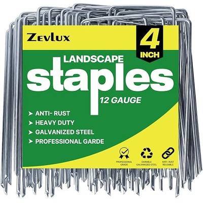 Landscape Staples Galvanized Garden Stakes,4 inch 50 Pack 12 Gauge Heavy Duty Garden Pins for Fences, Lawns, Weed Barriers and Landscape Fabrics, Irrigation Hose,Yard Lawn, Landscape Fabric.