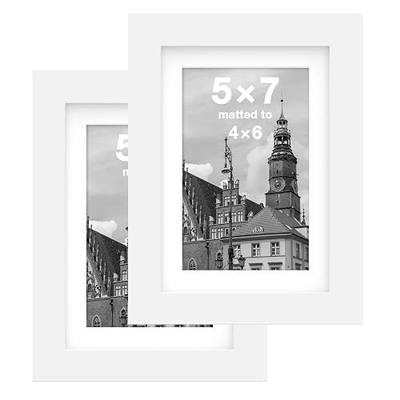 FrameWorks 5x7 mat to 4x6 Classic Wooden Picture Frames With Tempered Glass | White | 2-Pack