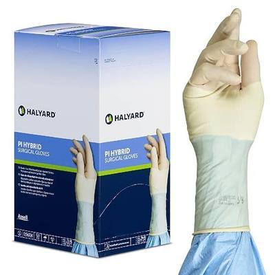HALYARD Surgical Gloves Sterile Polyisoprene/Neoprene Hybrid Individually Wrapped Pairs Powder Free Medical Disposable Gloves, 8.2 mil, Size 7 Medium, White, SGL94070 (Box of 50 Pairs - 100 Total)