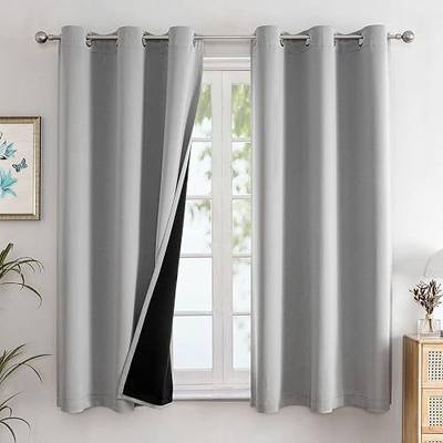 ChrisDowa 100% Blackout Curtains for Bedroom with Black Liner, 2 Thick Layers Total Blackout Thermal Insulated Grommet Window Curtains 63 Inch Length 2 Panels Set (Light Grey, 42 x 63 Inch)