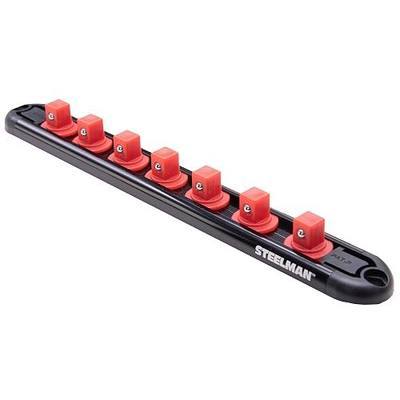 Steelman Socket Holder Organizer, 3/8-inch Drive, 7 Spring Loaded Posts, Magnetic Storage Rail