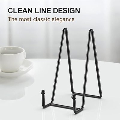 3 Pack 6 Inch Plate Stands for Display Picture - Decorative Book Stand | Metal Frame Picture Easels Holders for Tables Cookbook Photo Art Show - Strong & Sturdy Thicke Iron Construction, Black