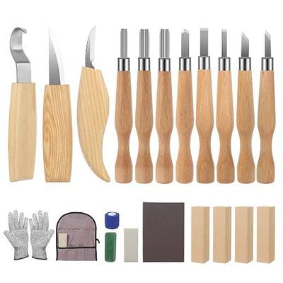 Wood Carving Kit 26pcs Wood Carving Tools Set with Wood Carving Knives Detail Knives Blocks Gloves Whittling Kit for Beginners Adults Kids Woodworking Tools for Spoon Bowl Kuksa Cup