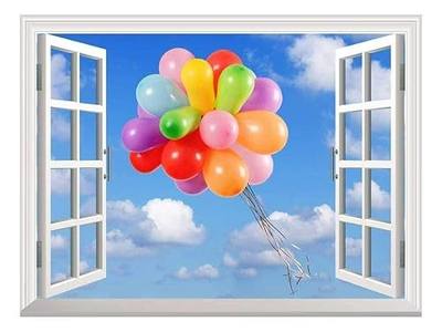 wall26 Removable Wall Sticker/Wall Mural - Colorful Balloons Flying in The Blue Sky | Creative Window View Home Decor/Wall Decor - 24"x32"
