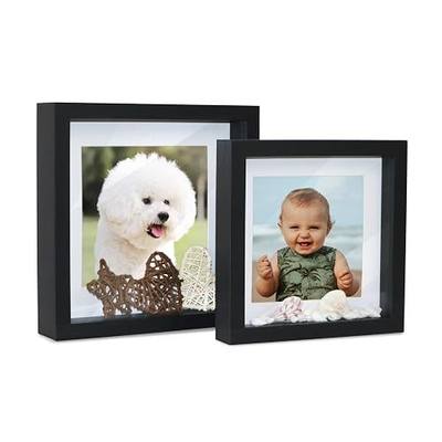 Black Shadow Box Frame 8x8 7x7 Square Box Frame with Mat, for 5x5 6x6 Pictures, for Wall and Tabletop Gift for Christmas, New Year, Birthday, Anniversary, Mother's Day, Set of 2