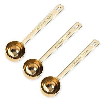 3Pcs Coffee Measuring Scoop Spoons, Stainless Steel Coffee Scoop, Long Handle Tablespoon for Measuring Coffee, Milk Powder, Fruit Powder, Tea, Sugar, Grains, Flour and Protein (Gold)