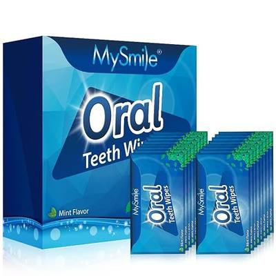 MySmile 100pcs Disposable Finger Toothbrush Mint Teeth Wipes for Oral Care | Individually Wrapped Oral Brush Ups for Travel, No Water Needed Dental Wipes to Remove Stains from Wine, Coffee & Tea