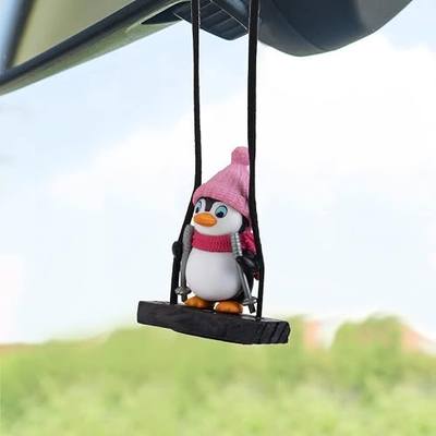 Wonuu Cute Swing Penguin Car Pendant Hanging Ornament Rearview Mirror Charm Decoration for Car Decor Accessories