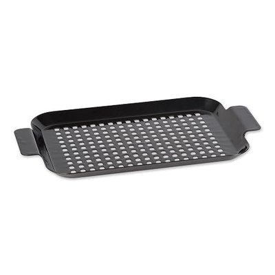 RSVP International Porcelain Coated Steel BBQ Grill Tray/Pan, Outdoor Barbeque Grilling Accessories for Cooking Fish & Vegetables, Dishwasher Safe, Small, 13x7.25"