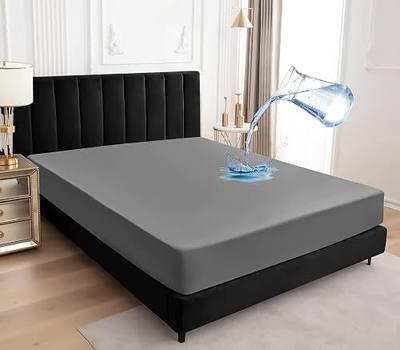 King Waterproof Mattress Protector, 18" Deep Pocket Breathable Waterproof Mattress Cover for Pets Kids Adults(Grey 76x80 inch)