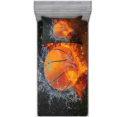 Sports Basketball Twin Size Sheet Set - Ice Flame Galaxy Boys Fitted Sheet & Pillowcase