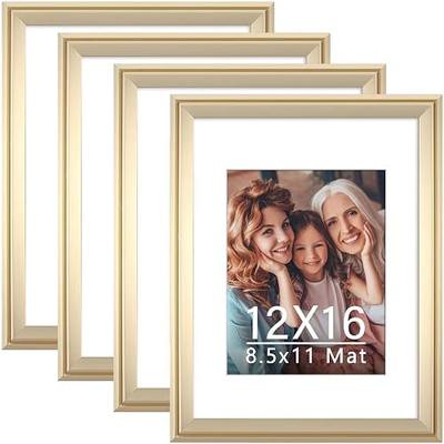 12x16 picture frame set of 4 in Gold with Plexiglas, and 12x16 matted to 8.5x11,Wall and Tabletop Display,picture frame with mat.