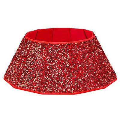 Christmas Tree Collar, Sequin Christmas Tree Skirt, Foldable Tree Ring, Xmas Tree Stand Base Cover for Christmas Tree Decoration, Round Red