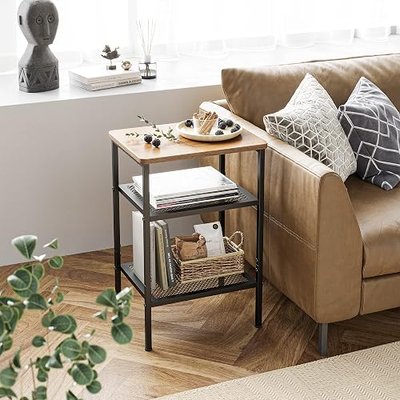 CubiCubi End Table, 3-Tier Small Side Table with Shelf, Sofa Table for Living Room, Compact Nightstand for Bedroom, Fir Brown